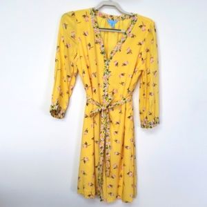 Draper James Reese Witherspoon Floral Button Front V Neck Dress Size L Lined